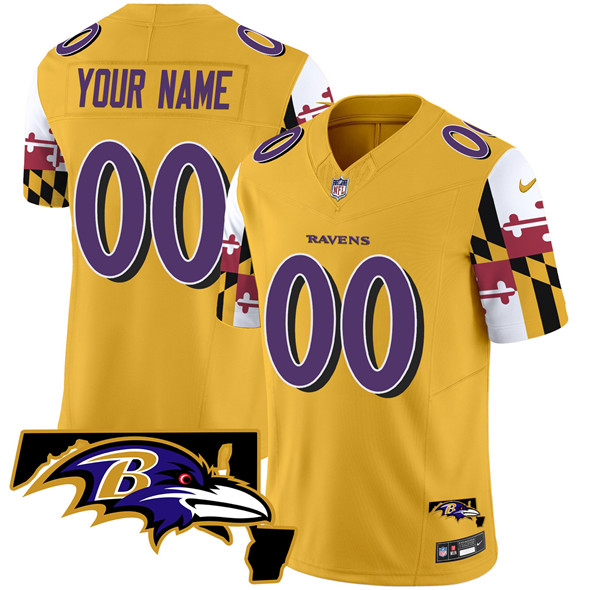 Men's Baltimore Ravens Active Player Custom Gold 2025 F.U.S.E. Maryland Flag V2 Vapor Limited Football Jersey Men's Baltimore Ravens Active Player Custom Gold 2025 F.U.S.E. Maryland Flag V2 Vapor Limited Football Jersey
